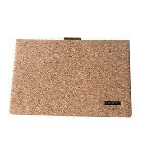 Mad Style Box Clutch Bag Brown Cork Gold‎ Tone Hard Shell Evening Boho Natural